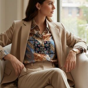 SHEIN Patchwork Paisley Satin Button Blouse Size S